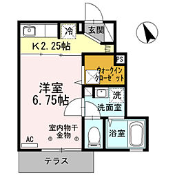 プランドール・3 1Kの間取図画像