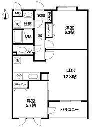 ラ・ヴェーヌ 2LDKの間取図画像