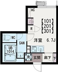 イクシオ上一色 3階ワンルームの間取り