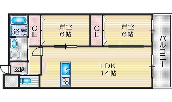 三隆（3）コーポラス ｜大阪府豊中市中桜塚５丁目(賃貸マンション2LDK・1階・60.00㎡)の写真 その2