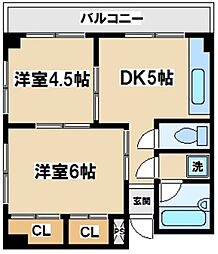 京西マンションビル 2DKの間取図画像