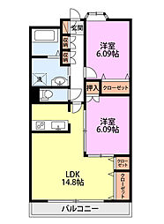 フェリシア柳都 2LDKの間取図画像
