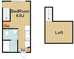 クラージュ橋本 2階ワンルームの間取り