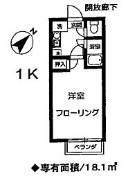 パークハイツ2 1Kの間取図画像