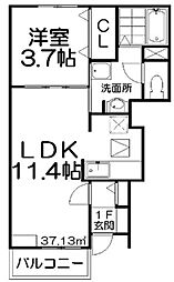 ベルカーサI 1階1LDKの間取り