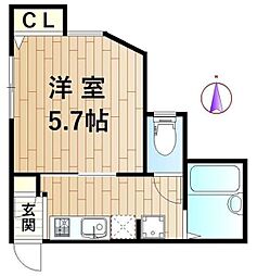 エタージュ元住吉 1Kの間取図画像