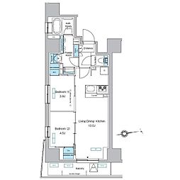 プレディアコート北千住 2LDKの間取図画像