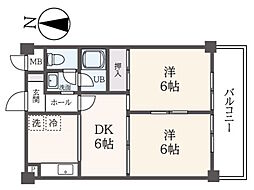 グリーンヒルズコガネイ 2DKの間取図画像