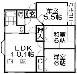 寿ハイツ 3LDKの間取図画像