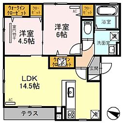 アビリ上野芝 2LDKの間取図画像