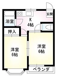 ヒルズ青葉台 2Kの間取図画像