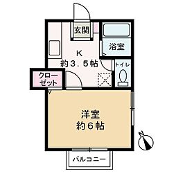 パピオヒルズ 1Kの間取図画像