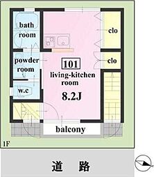Ｗｏｏｄｙ　Ｐａｒｋ 1階ワンルームの間取り