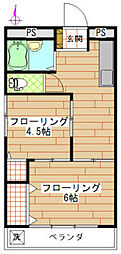本橋マンション 2DKの間取図画像
