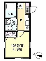 ベイルーム東白楽 1Kの間取図画像