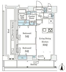 リテラス住吉 8階2LDKの間取り