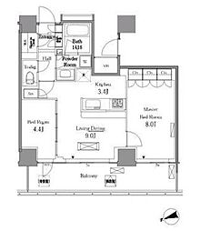 レジディアタワー目黒不動前 1SLDKの間取図画像