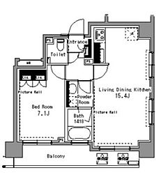 パークアクシス渋谷桜丘サウス 12階1LDKの間取り