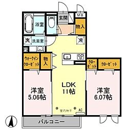 クレセール・コンテス仙波 2LDKの間取図画像