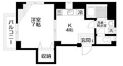 ハイム音羽 3階1Kの間取り