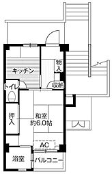 ビレッジハウス鎌倉4号棟 1Kの間取図画像