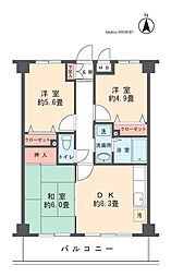 アルデール新城 3DKの間取図画像