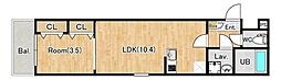 川口市南鳩ヶ谷8丁目アパート 1LDKの間取図画像