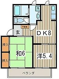 エクシアサングリーン 1階2DKの間取り