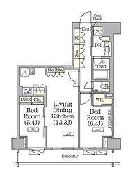 ザ・パークハビオ神楽坂レジデンスSouth 6階2LDKの間取り