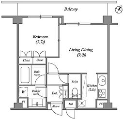 プラチナコート広尾 1LDKの間取図画像