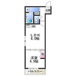 フジパレス長居3番館 1LDKの間取図画像