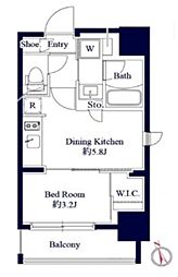 グランパセオ八丁堀2 2階1DKの間取り