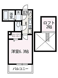 コスモグレイス 1Kの間取図画像