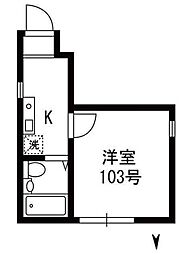 シャンテ西日暮里 1階1Kの間取り