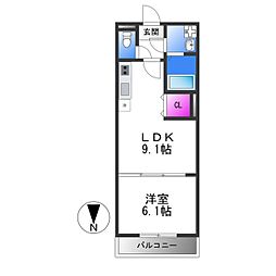 フジパレス駒林 1LDKの間取図画像