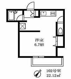 ハーモニーロコ 1階1Kの間取り