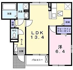 アンソレイユ 1階1LDKの間取り