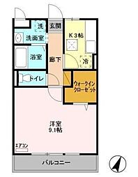 セレニティーホームズA 1階1Kの間取り