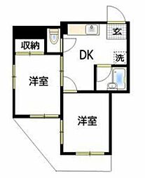 Fコート田園調布 2DKの間取図画像