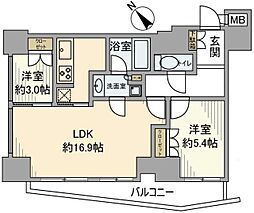 アトラスタワー六本木 2LDKの間取図画像