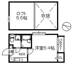 パレット六本松 1Kの間取図画像
