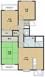 ルイシャトレ希望ケ丘C棟 3DKの間取図画像