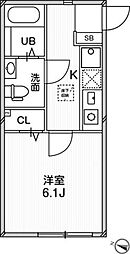 ルクール平和台 1Kの間取図画像
