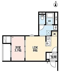 Bearwood Lakes市川大野 2階1LDKの間取り