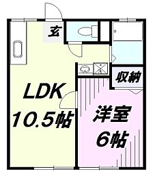 本橋第2パナハイツ 1LDKの間取図画像