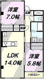 ブラン　メゾン 3階2LDKの間取り