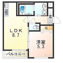 フジパレス我孫子西2番館 1LDKの間取図画像