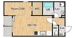 相模原市中央区矢部2丁目アパート 1DKの間取図画像