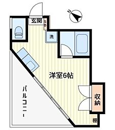 関野ビル 2階ワンルームの間取り