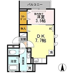 リヴェール2 1DKの間取図画像